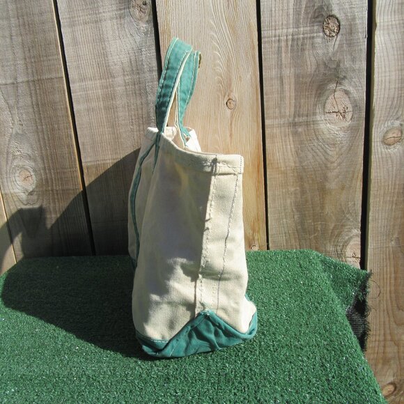 Vintage L.L. Bean Green Boat And Tote Canvas Bag LL Bean Freeport Maine Open Top - Picture 2 of 10